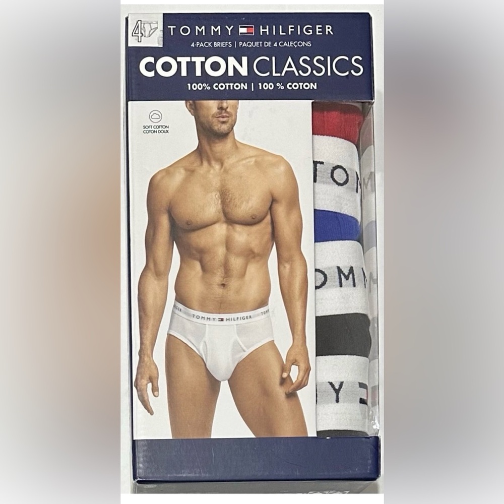 Tommy Hilfiger Men's 4-Pack Cotton Classics Briefs Large (36-38) Blue/Red/Black